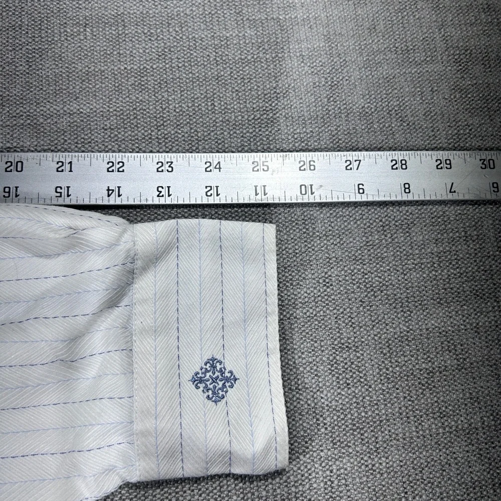 Ecko Unltd Button Down Shirt Mens XL‎ White Good Embroidered Pinstripe Y2K